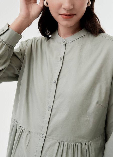 純棉素色襯衫孕哺洋裝(兩穿)-淺綠3