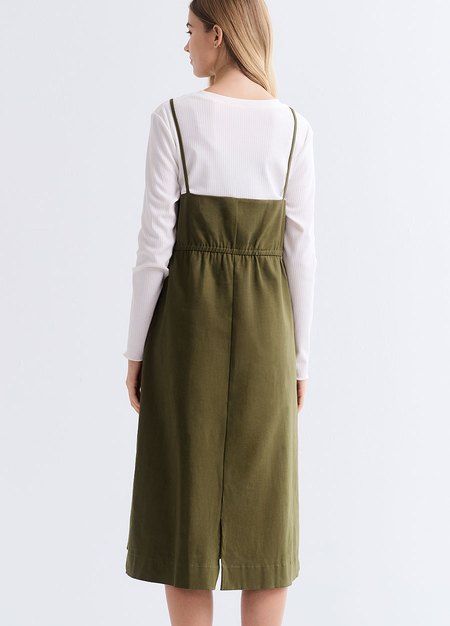 假兩件式細肩帶孕哺洋裝-橄綠4