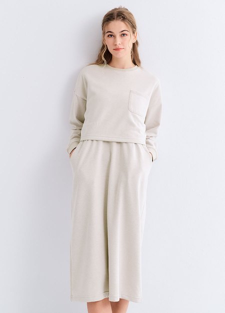 假兩件式+開衩裙孕哺套裝-米色3