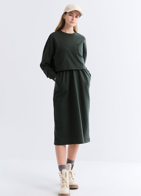 假兩件式+開衩裙孕哺套裝-深綠1