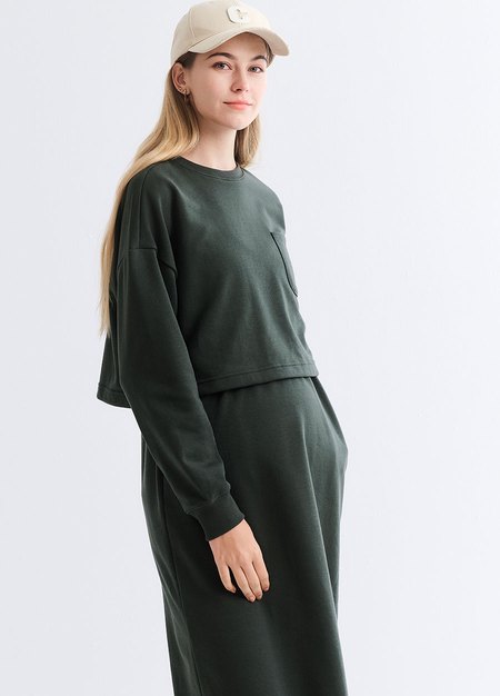 假兩件式+開衩裙孕哺套裝-深綠4