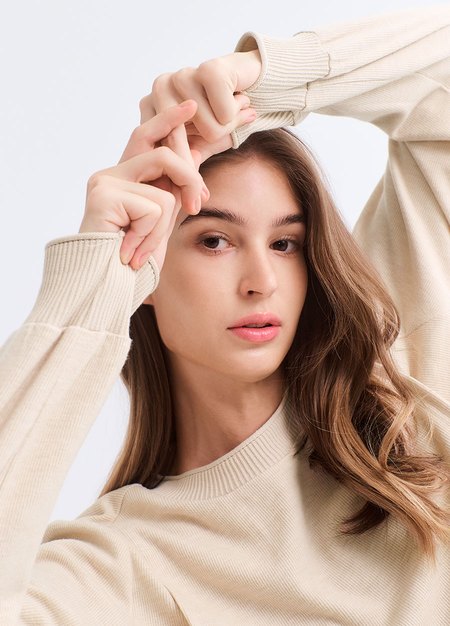 柔軟針織孕哺連身裙-米色1