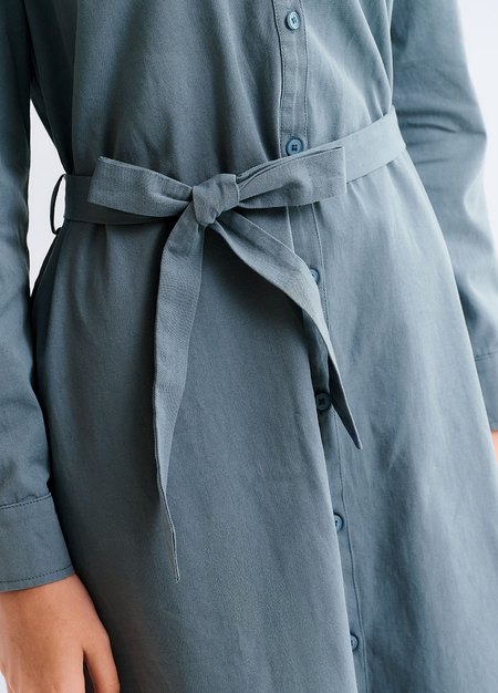 素雅襯衫綁帶孕哺洋裝(兩穿)-灰藍4