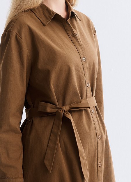 素雅襯衫綁帶孕哺洋裝(兩穿)-咖啡3