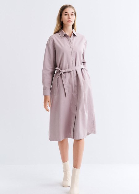 素雅襯衫綁帶孕哺洋裝(兩穿)-粉紫3