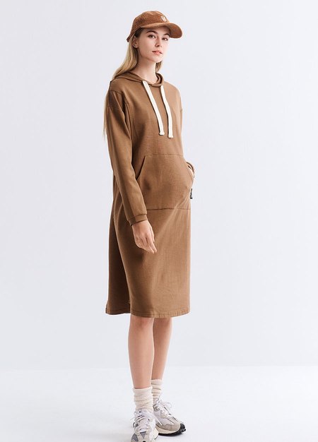 棉質寬鬆連帽孕哺洋裝-駝色4