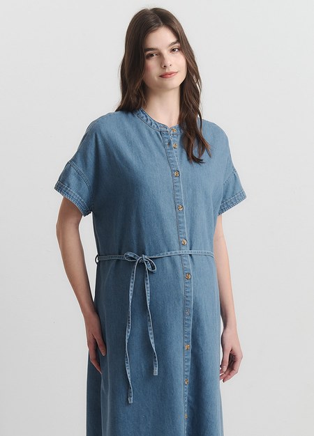 水洗牛仔襯衫孕哺洋裝(兩穿)-淺藍1