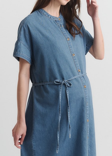 水洗牛仔襯衫孕哺洋裝(兩穿)-淺藍4