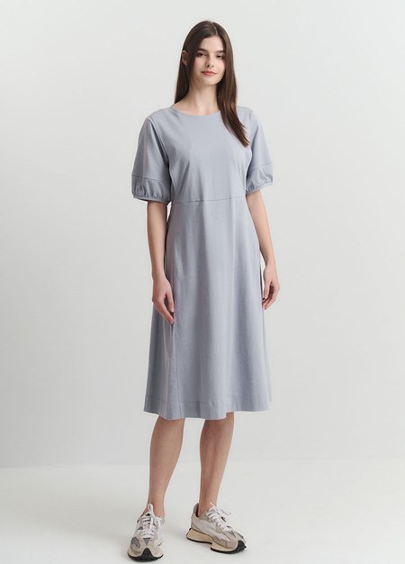 簡約公主袖孕哺洋裝-藍紫1