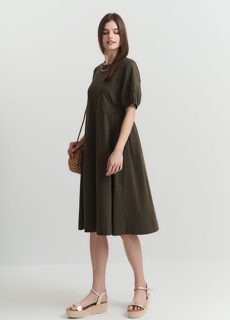簡約公主袖孕哺洋裝-橄綠3