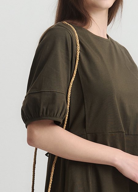 簡約公主袖孕哺洋裝-橄綠4