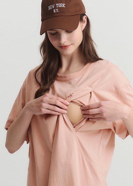 迪士尼玩具總動員孕哺洋裝-粉橘2