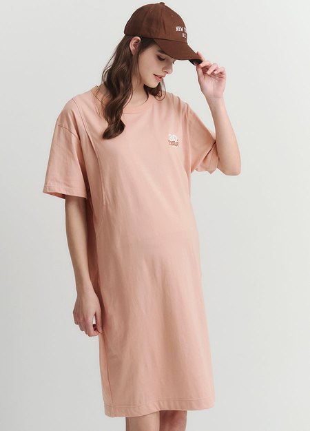 迪士尼玩具總動員孕哺洋裝-粉橘4