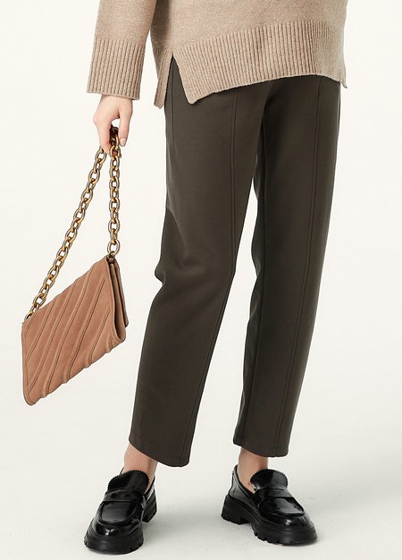 彈力壓線上班孕婦褲-深綠1