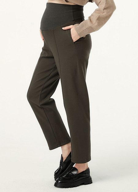 彈力壓線上班孕婦褲-深綠3