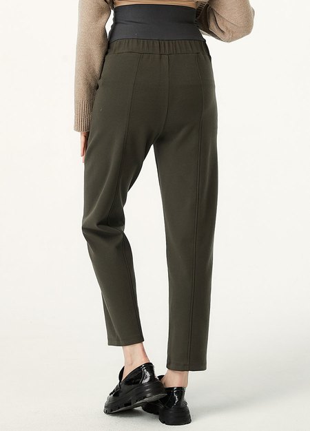 彈力壓線上班孕婦褲-深綠4