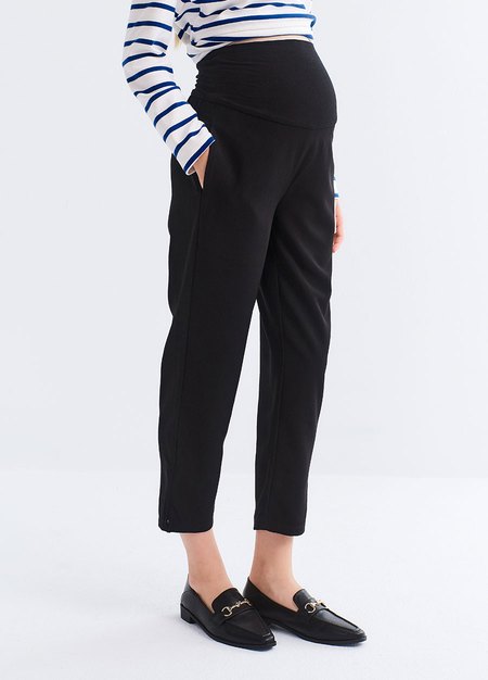 彈性開岔上班孕婦褲-黑色3