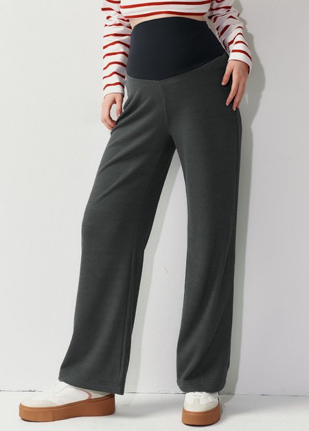 針織直筒孕婦寬褲-暗灰2
