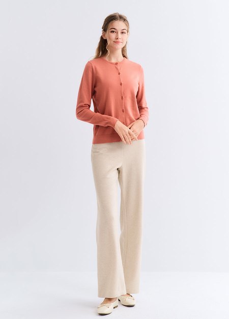 針織直筒孕婦寬褲-米色1