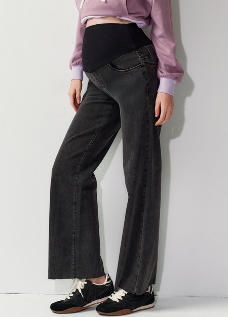 俐落修身牛仔孕婦寬褲-黑色2