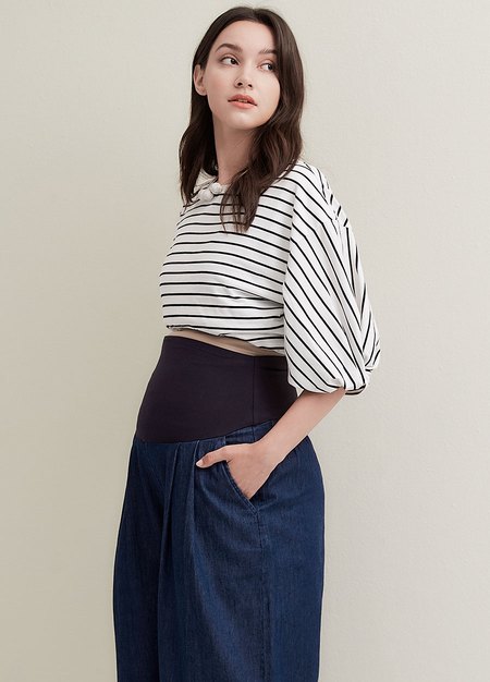 涼爽牛仔孕婦寬褲-深藍3