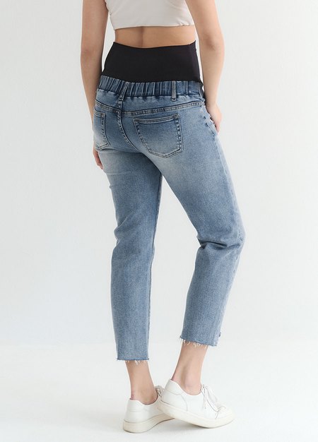 修身男友牛仔孕婦褲-淺藍4