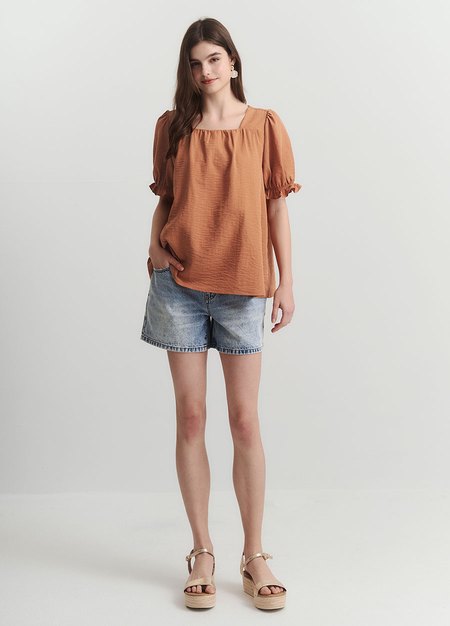 舒適寬鬆牛仔孕婦短褲-淺藍4