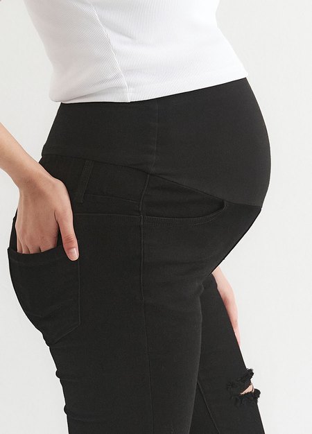 彈力顯瘦割破牛仔孕婦褲-黑色2