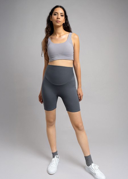 超彈舒適五分瑜珈孕婦褲-灰藍2