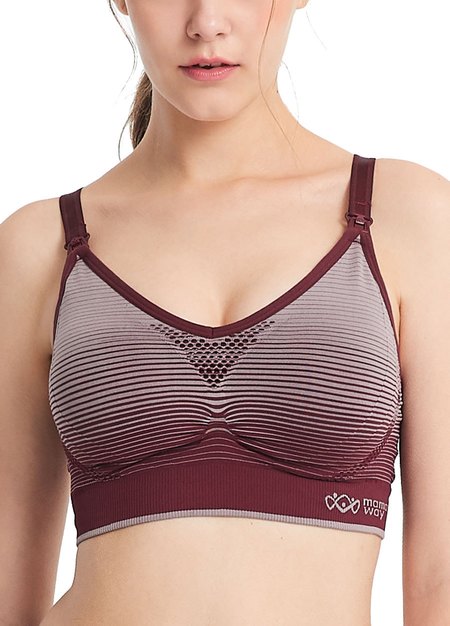 全機能抗菌運動哺乳內衣-酒紅/藕粉條1
