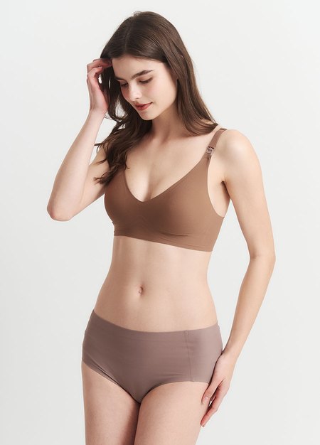 零著感無痕哺乳內衣-棕褐4