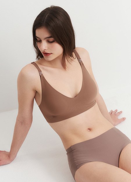 零著感無痕哺乳內衣-棕褐2