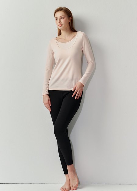 圓領保暖孕哺蓄熱衣-淺粉3