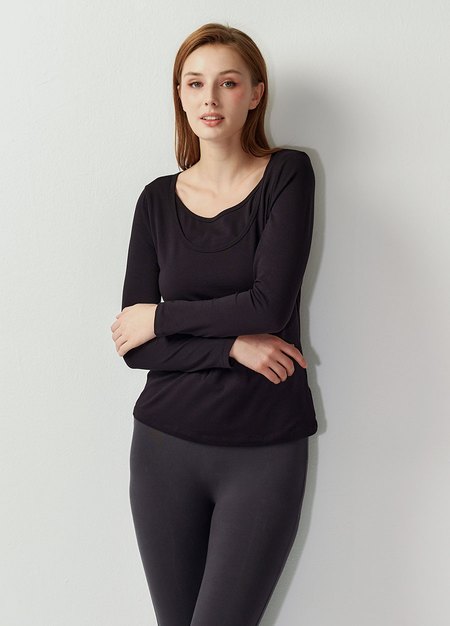 圓領保暖孕哺蓄熱衣-黑色1