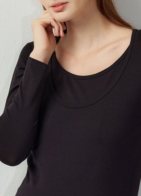 圓領保暖孕哺蓄熱衣-黑色3