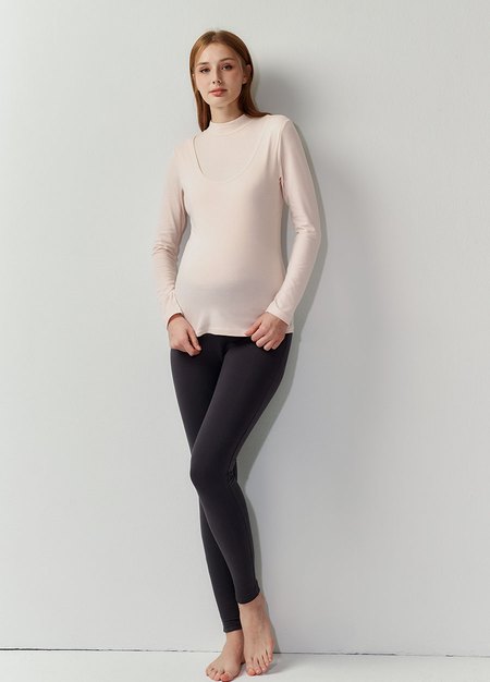 高領保暖孕哺蓄熱衣-淺粉3