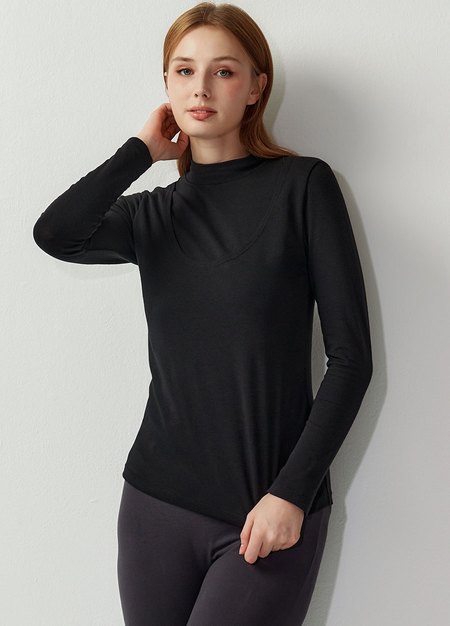 高領保暖孕哺蓄熱衣-黑色1