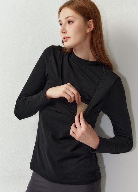 高領保暖孕哺蓄熱衣-黑色2