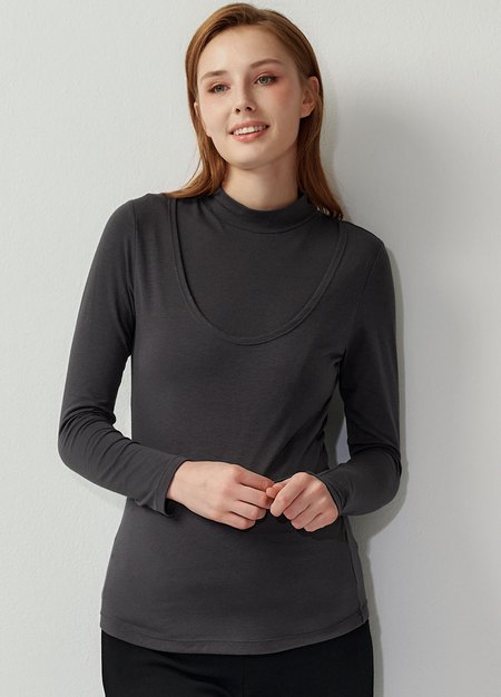 高領保暖孕哺蓄熱衣-深灰1