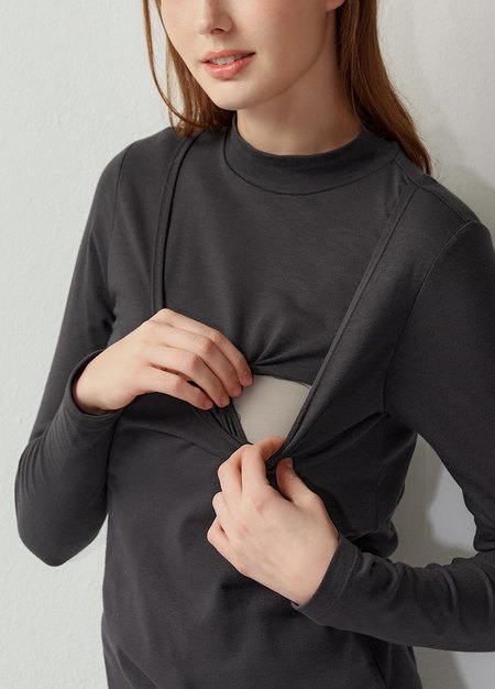 高領保暖孕哺蓄熱衣-深灰2