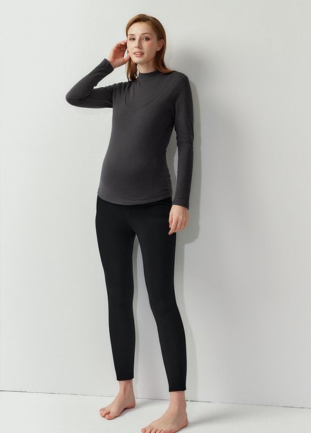 高領保暖孕哺蓄熱衣-深灰3