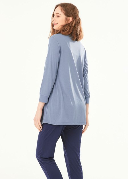 素色撞色孕哺居家服組-藍紫4