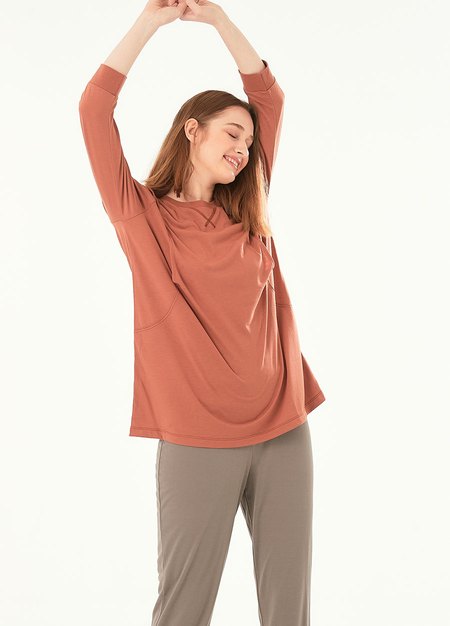 素色撞色孕哺居家服組-褐色3