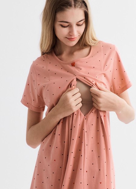 點點米奇莫代爾孕哺居家洋裝-粉橘2