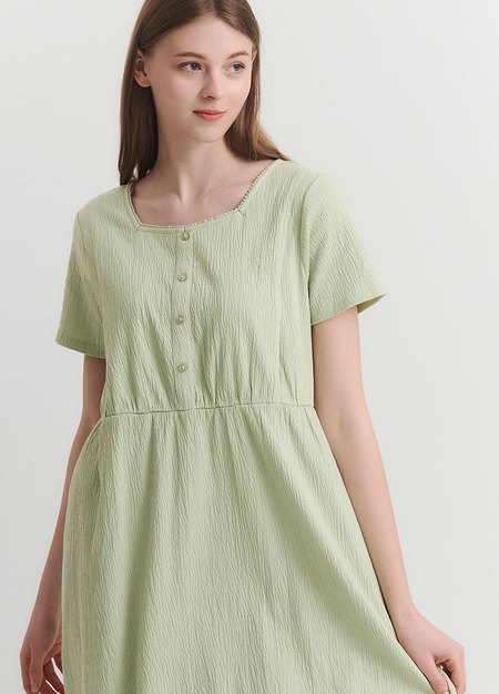 棉質泡泡孕哺居家洋裝-果綠3