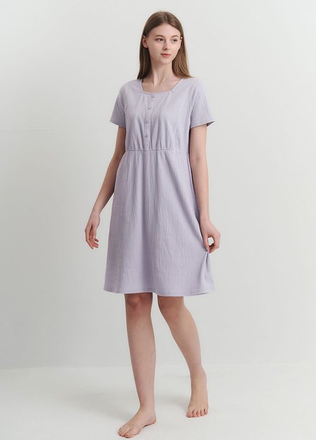 棉質泡泡孕哺居家洋裝-淺紫3