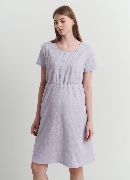 棉質泡泡孕哺居家洋裝-淺紫4
