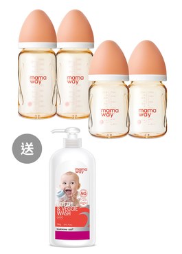 PPSU雞蛋奶瓶超值組(2大2小)+贈奶瓶蔬果清潔罐裝X1 - 黃色