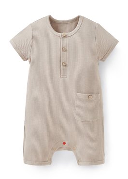 BABY坑條連身包屁衣 - 卡其