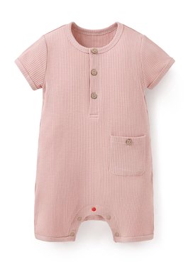 BABY坑條連身包屁衣 - 灰粉